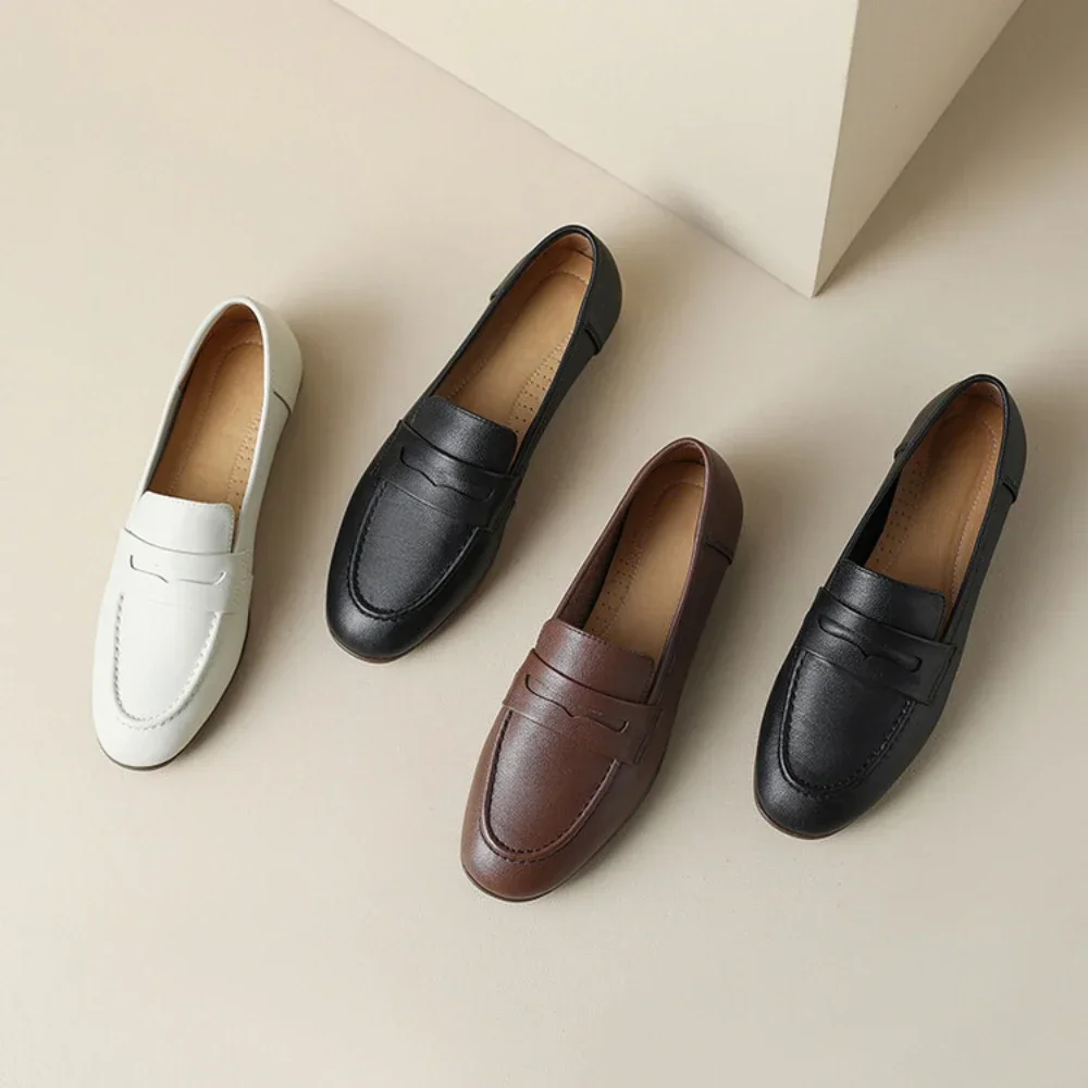 

Туфли Lefu женские из натуральной кожи, повседневная обувь с круглым носком, на плоской подошве, черные, весна-осень