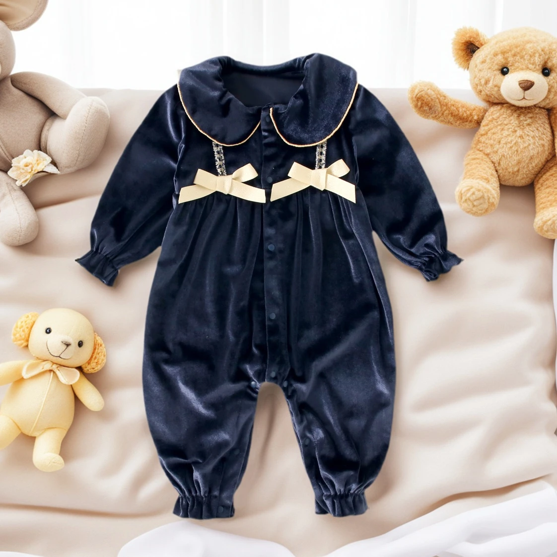 Winter Princess Cute Toddlers Girls Clothing Long Sleeve Baby Girls Jumpsuits Lace Thickened Warm