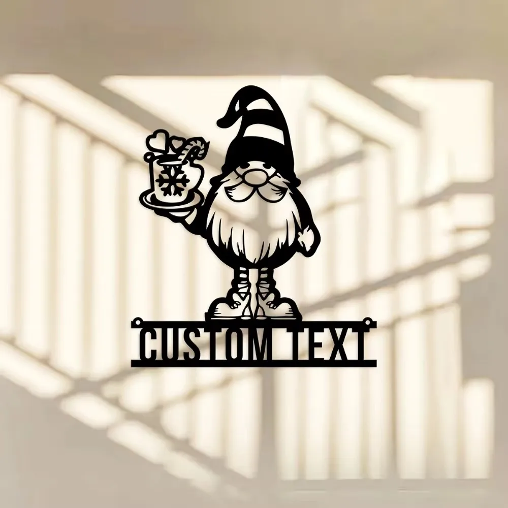 Cheerful Custom Gnome Christmas Metal Wall Art in Vintage Style with Coffee Sign Ideal for Kitchen Decor and Holiday Presents