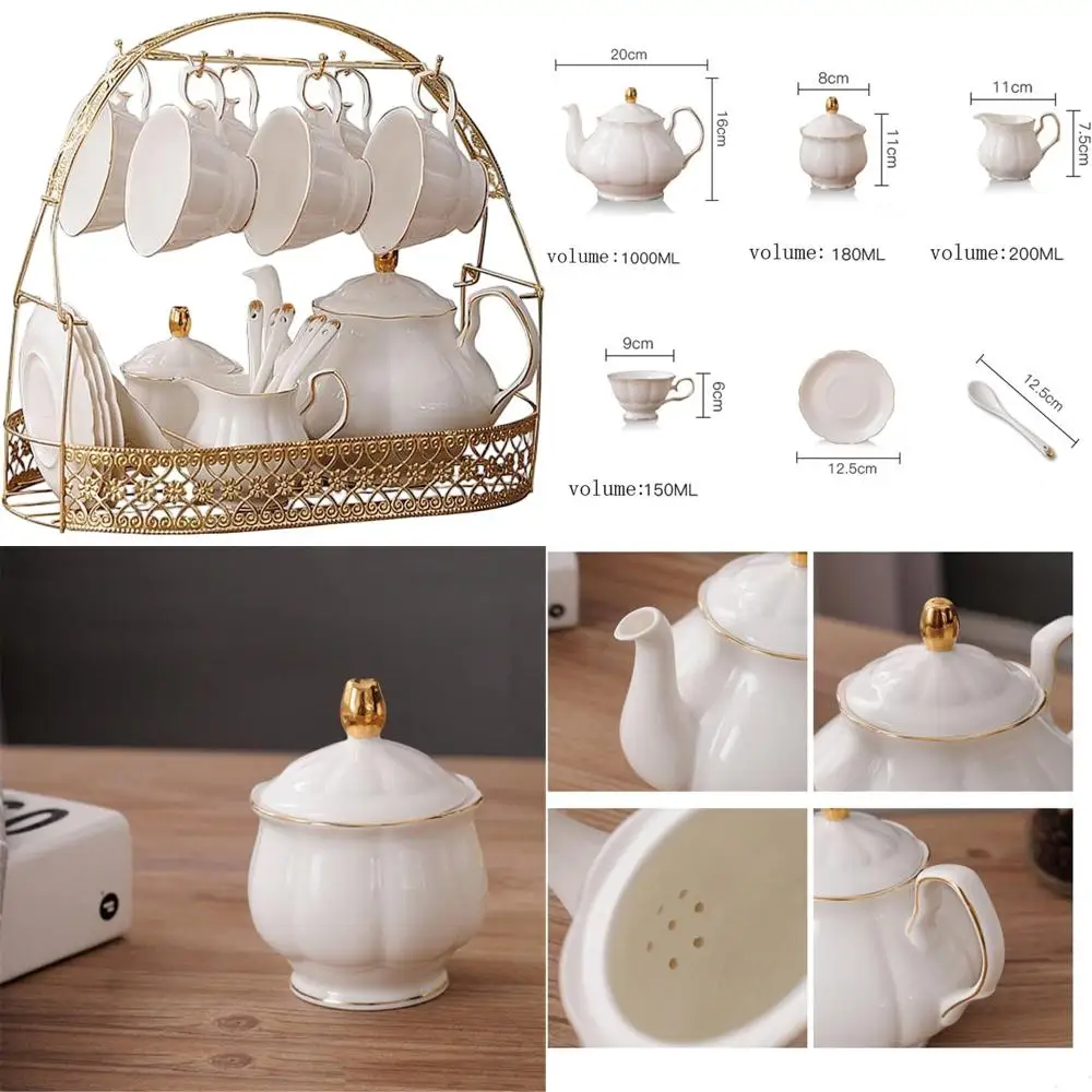 

Набор для послеобеденного чая из 15 предметов: классический белый фарфоровый сервиз с чайником, чашками и ложками