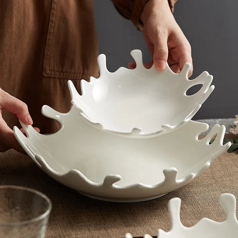 Elegant Coral Artistic Tableware - INS-Style High-End Ceramic Plates, Perfect for Fruit Salad & Ritual Dining