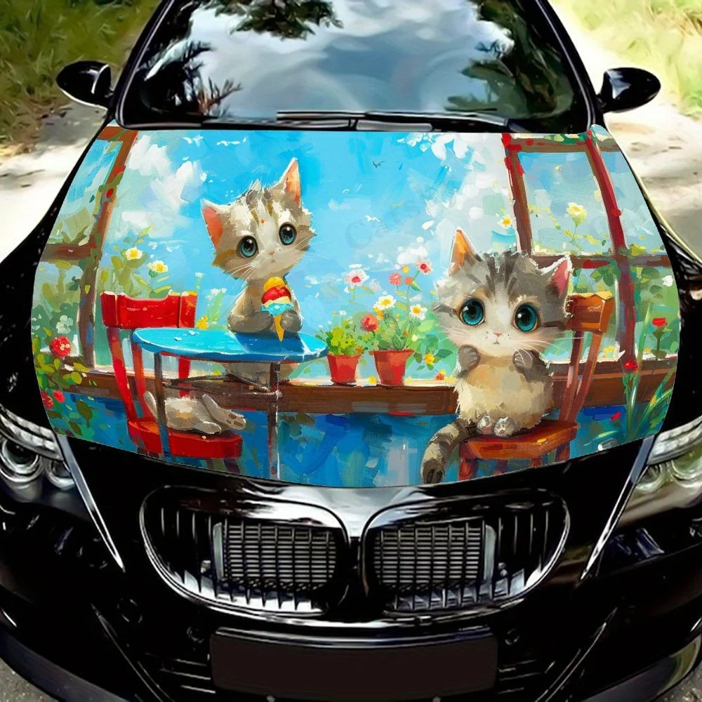 

Cute indoor cat Print car hood stickers, waterproof self-adhesive, scratch resistant, easy to stick, durable car PVC stickers, c