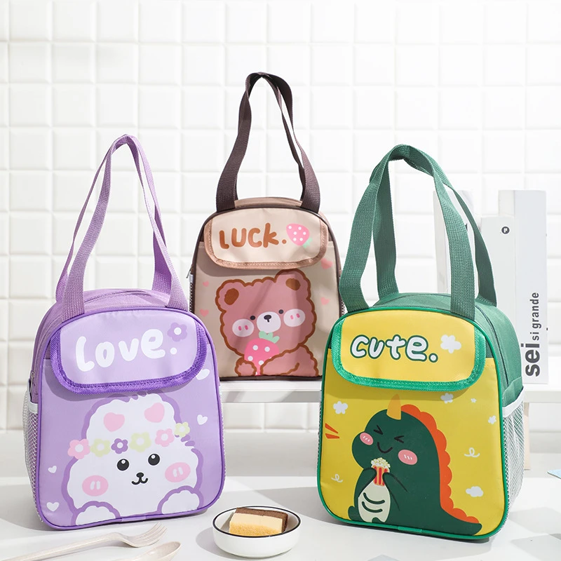 Bolsa de almuerzo con aislamiento de dibujos animados para mujer y niño, bolsa térmica portátil Oxford Bento Box Tote para Picnic, comida fresca