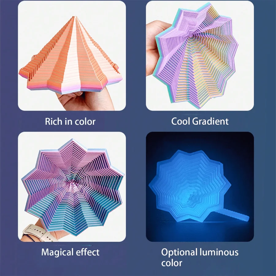 1Pc Random Color 3D-Printed Star Fidget Spinner Set - 2 Sizes with Gradient Rotating Polygons, Expandable Sensory Desktop Decor