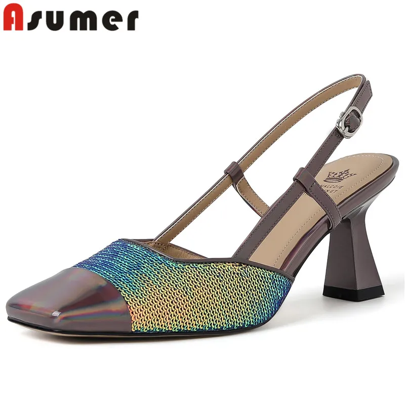 

ASUMER 2024 New Sexy Ladies Party Buckle Shoes Synthetic Slingbacks Mixed Colors Women Sandals Thick High Heels Sandals