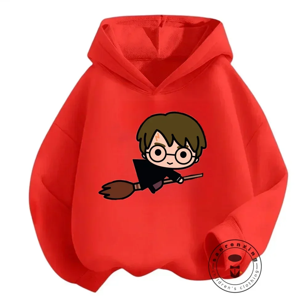 Stylish Harry Potter Outfits Rustic Solid Color Kid Hoodies Charming Q-Version Illustrations Ideal for Casual Outdoor Activities