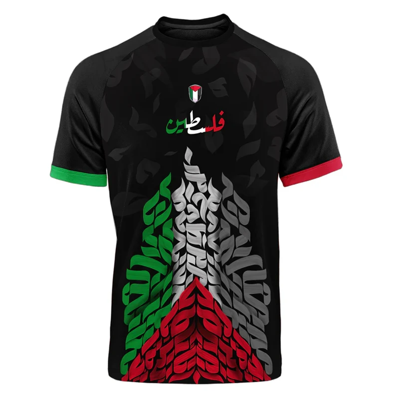 Fashion Palestine Flag Football T Shirts Summer Casual 3D Printed Mens Sports Jersey Loose O Neck Quick Dry Breathable Tees Tops