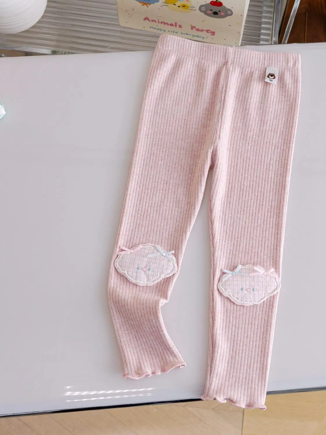 

Adorable Girls Knot Cloud Patchwork Casual Long Pants Versatile Trousers Autumn New Sle Children's Faion Bot