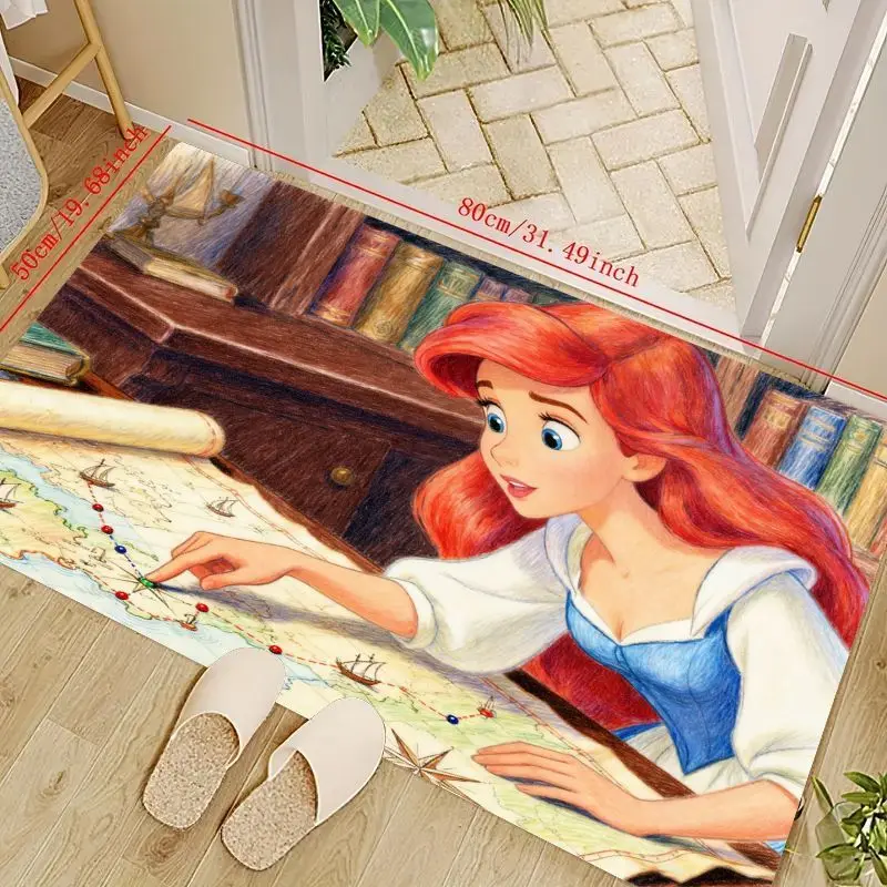 

1 шт., принцесса Диснея Ариэль, карта приключений Русалочки и книжная полка, напольный коврик с принтом, мягкий нескользящий моющийся мультфильм аниме