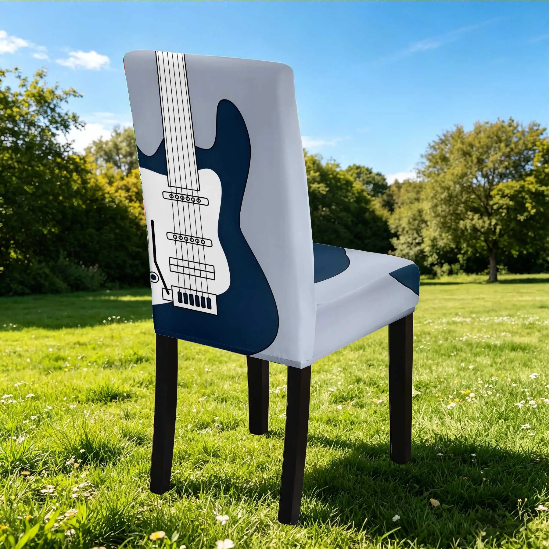 2026 Summer Outdoor Guitar Pattern Stretch Chair Cover, All - inclusive Elastic Seat Cover, Washable & Fade