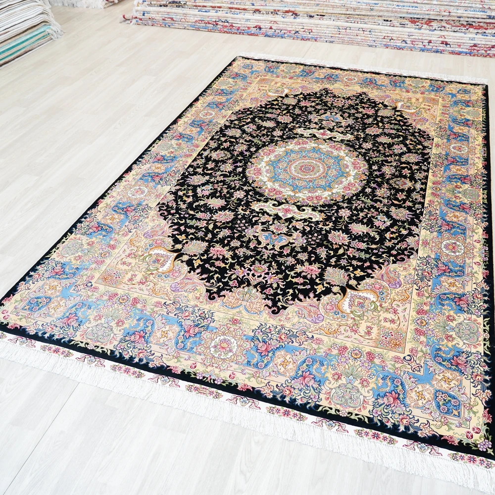 183x274cm Persian Handmade Silk Carpets Luxury High-end Living Room Rug Vintage Oriental Medallion Carpet for Room Home Decor