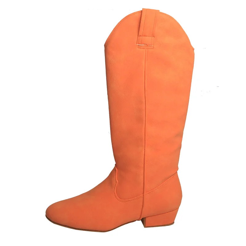 

Venus lure Long Winter Dance Boots Orange Suede Sole Urban Heel 3CM Women Boots for Dancing Low Heel Cowboy Dancing Boots