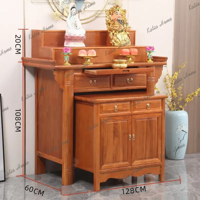 Solid Wood Home Use Shrine Buddha Hall Offering Table Buddha Cabinet Incense Table Three-Layer Guan