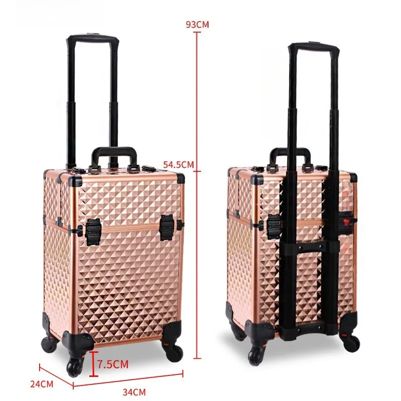 Wheeled Rolling Cosmetic Trolley Case Portable Large Storage Box for Nail Tattoo Makeup Artist Salon Use