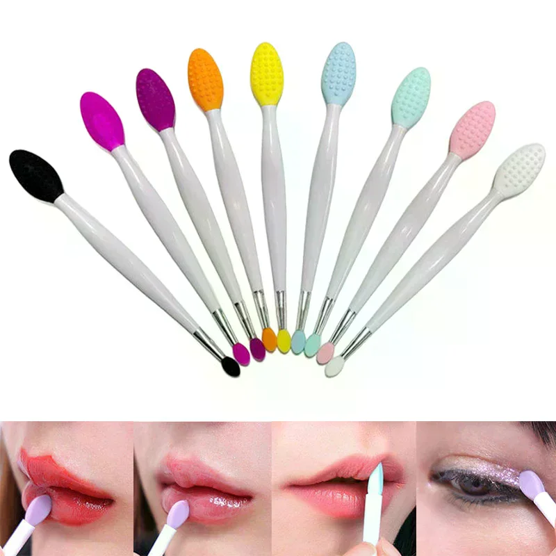 Spazzola in silicone a doppia testa Cura della pelle Labbra Esfoliante Pulizia del viso Scrub per il viso Spazzola per la pulizia del naso Rossetto Balsamo per le labbra Applicatore