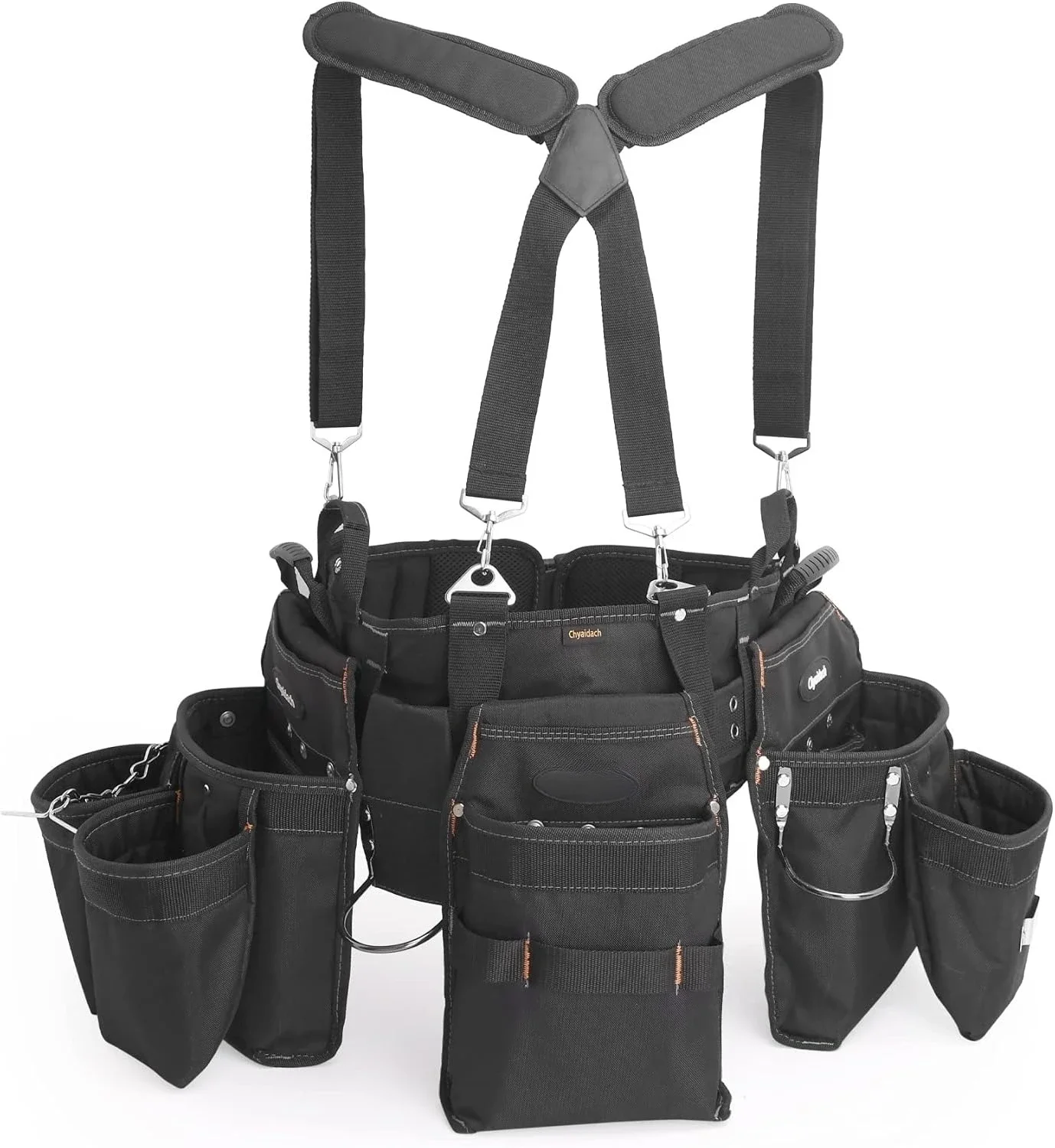 

16-Pockets Tool Belts for man with Suspenders, Detachable & Adjustable Tool Pouches Bag & Back Support Tool belt Combo