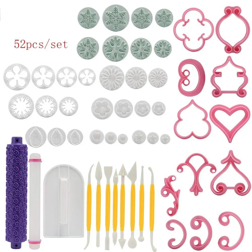 52-piece Cake Decorating Tool Fondant Cake Cutter Mold Molding Tool Biscuit Roller Baking Tool Cake Decoration Accessories