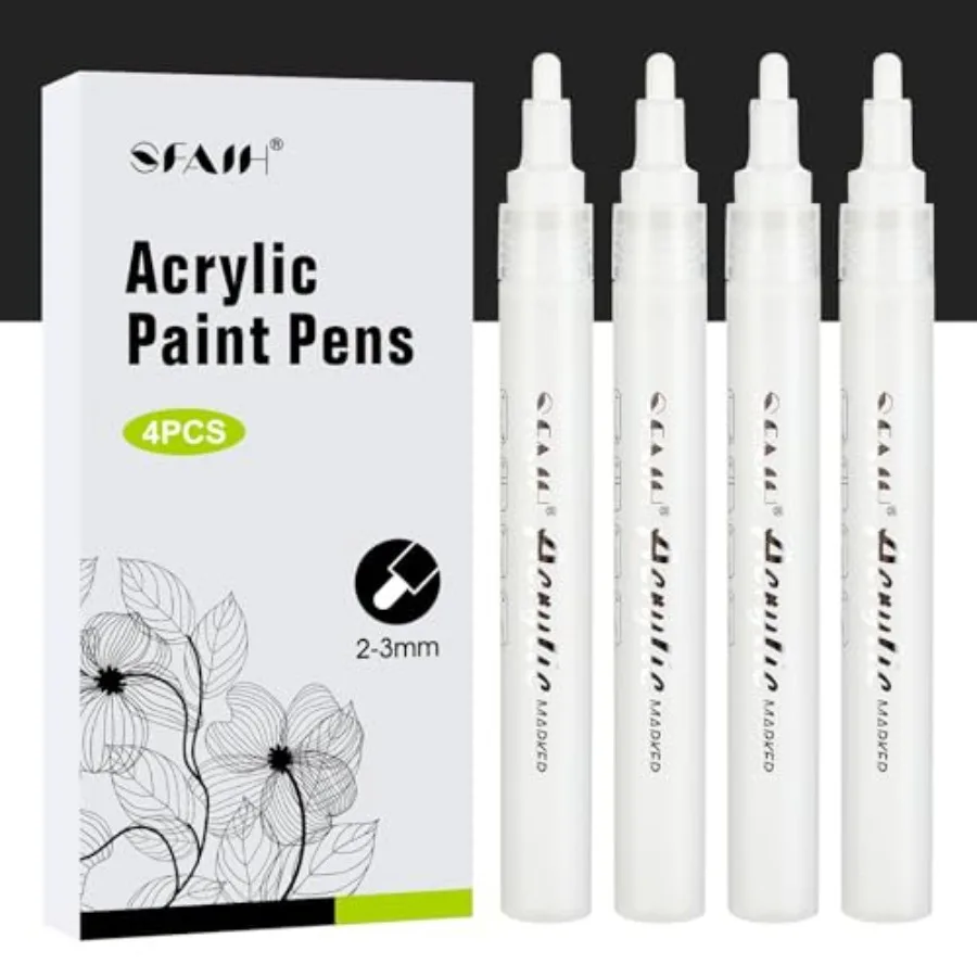 

Paint Markers Pens - 4 Pack 2-3MM Medium Tip Acrylic out Markers for Rock Painting, Wood, Metal, Fabric, Plastic, Canvas, Glass