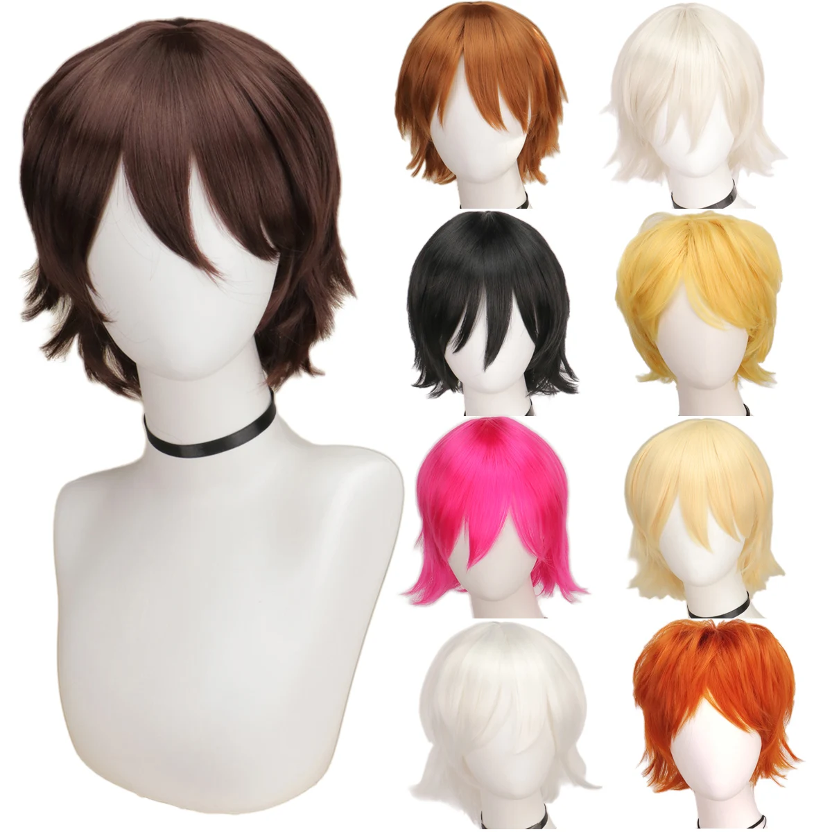 QQXCAIW Male Wig Black White Purple blonde Red Short Hair Cosplay Anime Costume Halloween Wigs Synthetic Hair With Bangs For Men view 2