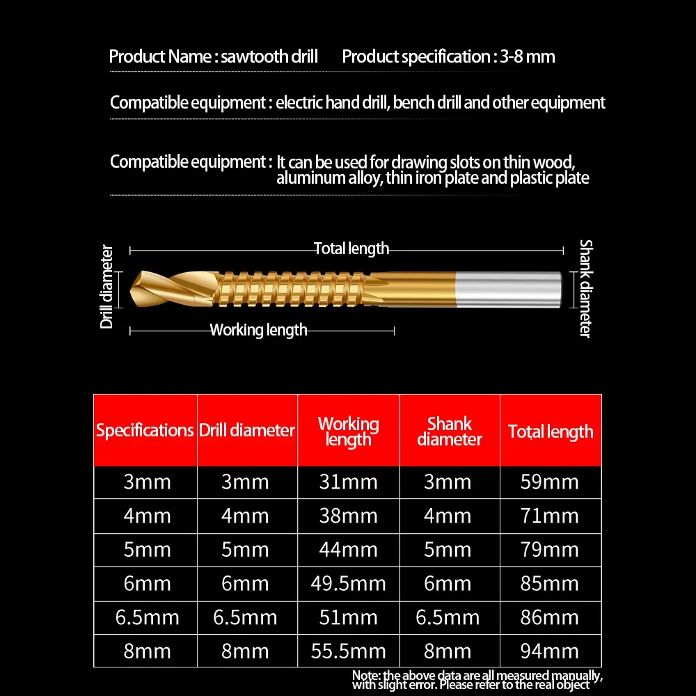 Drill Bit Set High Speed Stee 6pcs/Bag Woodworking Tools Wood Punching Slotting Sets Of Hand Tools Multi Function Metal Drills