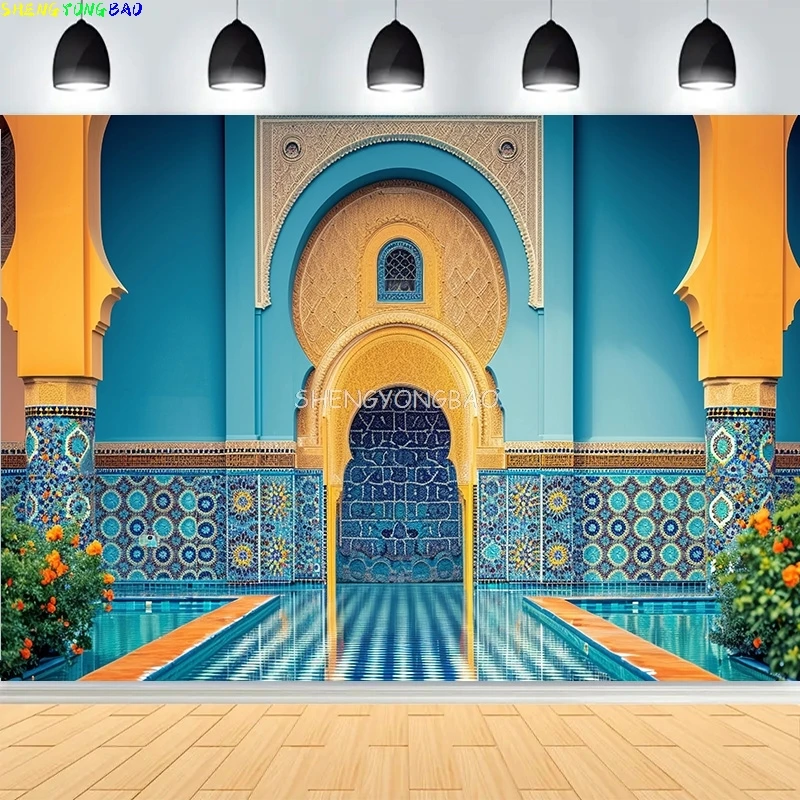 عيد الفطر التوضيح مع مسجد فانوس خلفيات للتصوير الفوتوغرافي الإسلامية الأضحى العربية قصر استوديو الصور خلفية MO-01