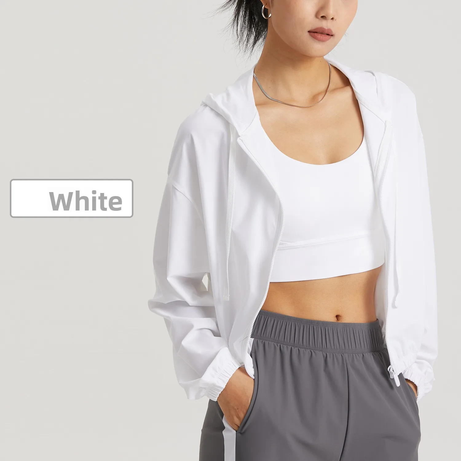 

Non-Slip Zipper Outdoor Fitn Casual Hooded Running Yoga Sports Jaet Breathable Qui-Dry Nylon Women's Loose Fit Yoga Co...