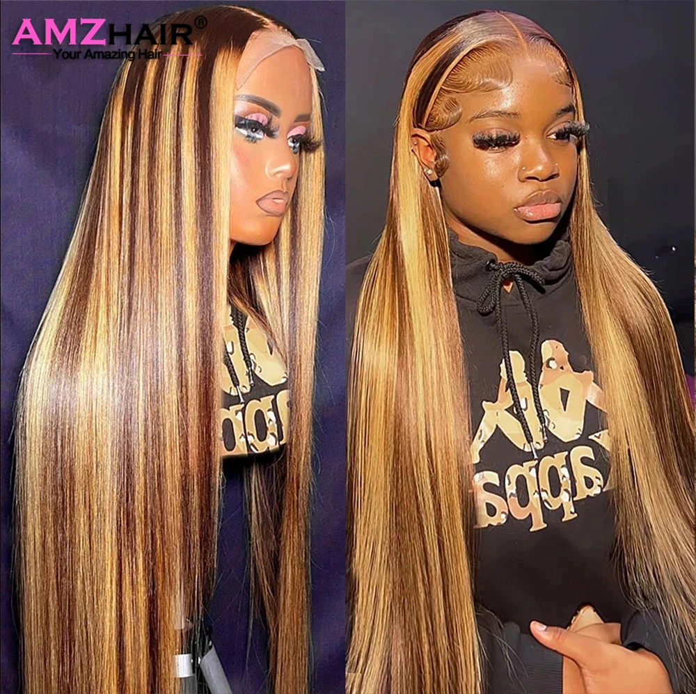 13x4 Highlight Straight Lace Front Human Hair Wigs Honey Blonde Colored 13x6 Lace Frontal Wavy Wigs Pre Plucked 360 Full Wig