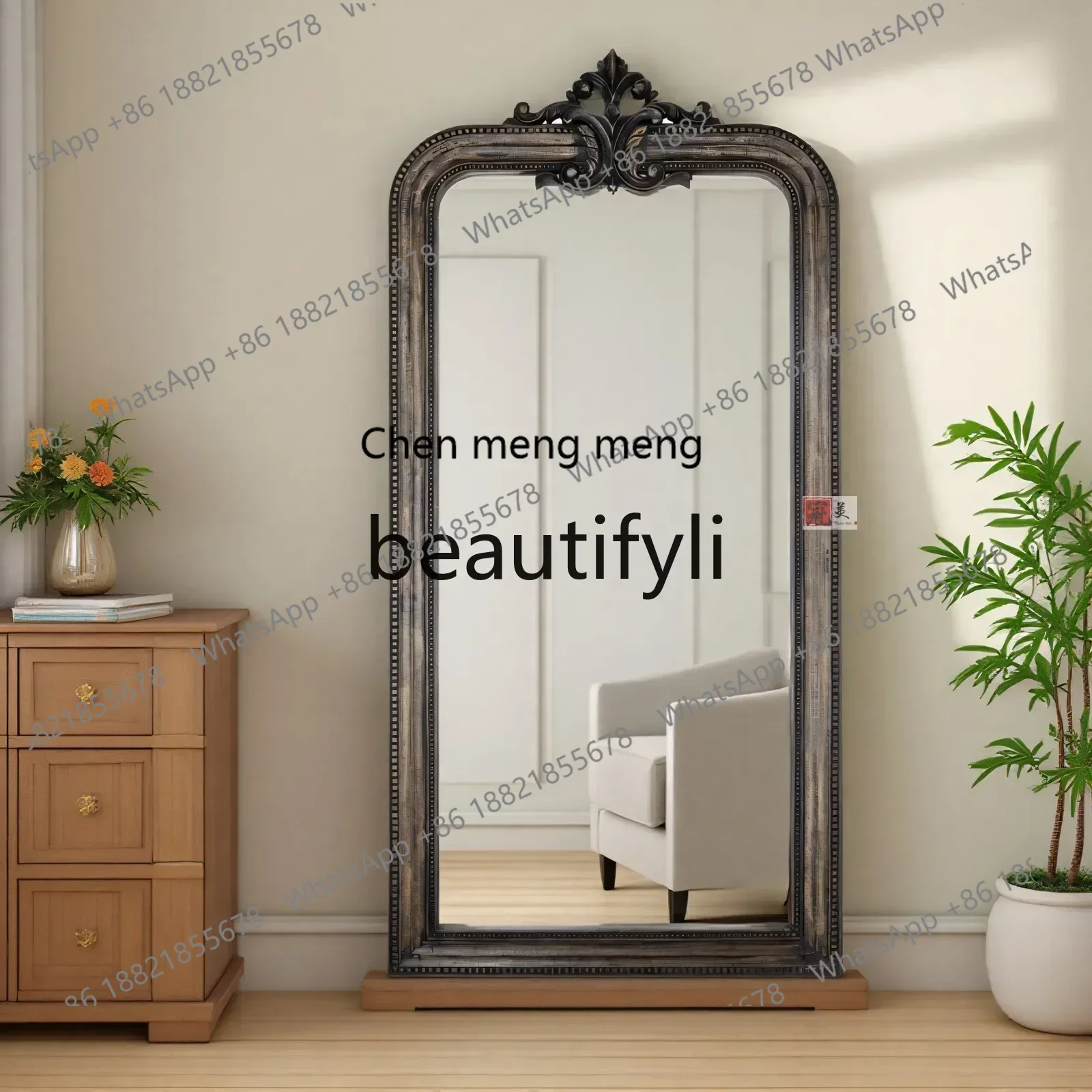 cn8617 LHY ss26 S26 American retro full-length mirror French, home bedroom full-length mirror European art carved fitting mirror