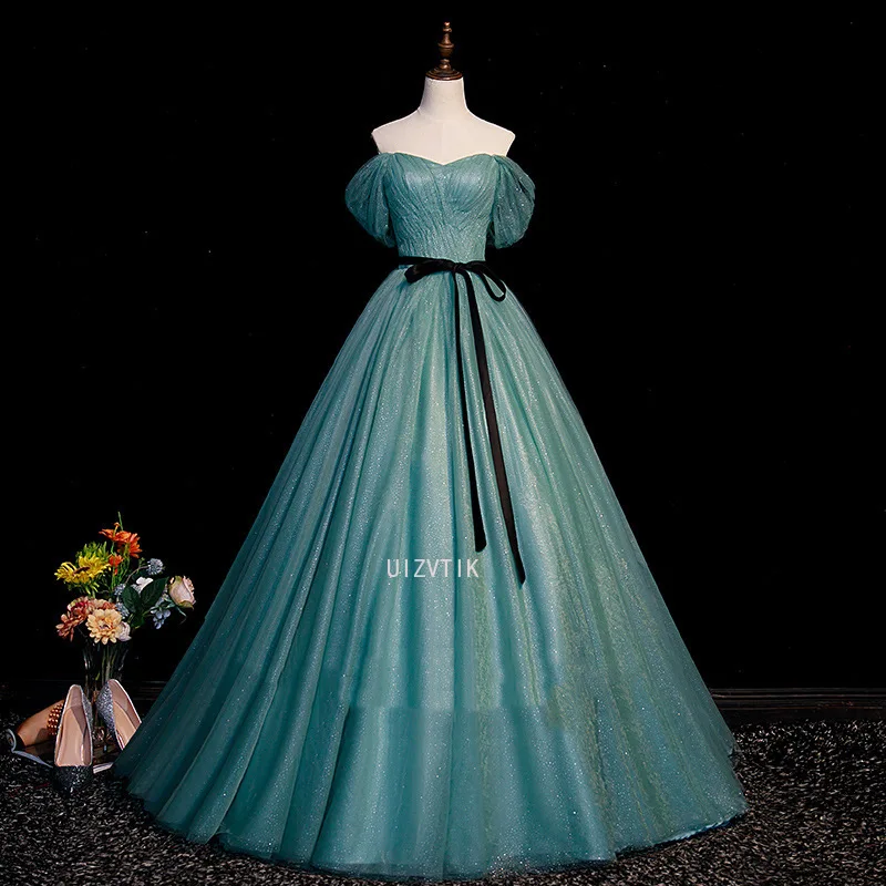 Green Ball Gown Women Evening Dresses Off Shoulder Prom Birthday Party Gowns Customized Formal Vestido De Fiesta robes de soirée