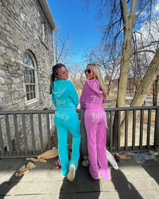 Tuta da donna Juicy tuta da donna felpa con cappuccio in velluto con cerniera tuta da due pezzi Y2K tute da donna pantaloni Ste AliExpress 200000345