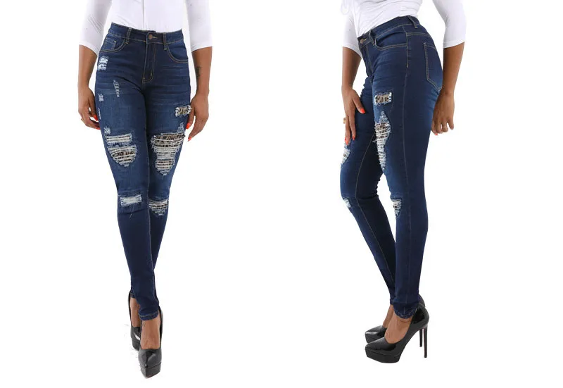 

Jeans for Female New Solid Color Fashion Holes Leopard Sexy Denim Pants