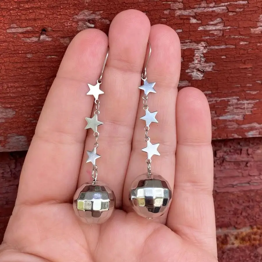 The Og Mirrorball Star Earrings Fashion Shining Disco Ball Drop Earring for Song Fans Concert Outfits Woman Jewelry