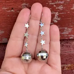 The Og Mirrorball Star Earrings Fashion Shining Disco Ball Drop Earring for Song Fans Concert Outfits Woman Jewelry