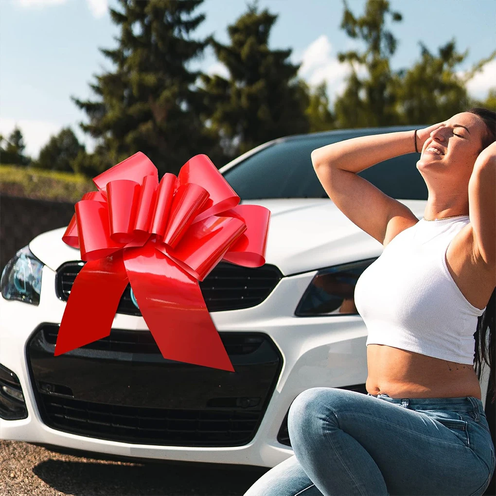 Giant 30 Inch Car Bow Big Red Pull Strings Bows for Present Wrapping Happy Birthday Car Gift Decoration Car Show & Celebration