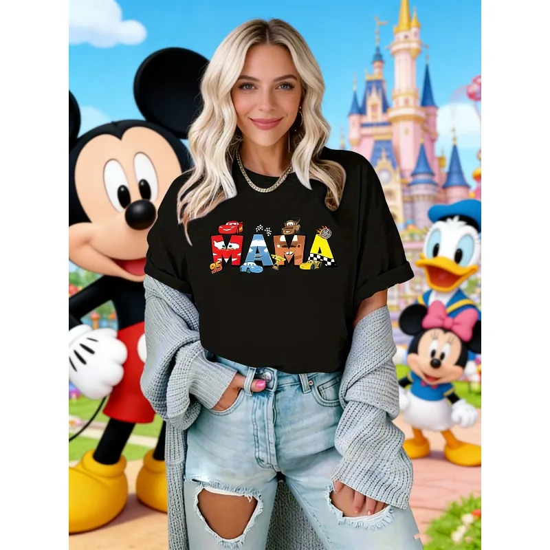 2025-26 coches de verano relámpago McQueen mamá papá 100% Camiseta estampada de algodón niños niñas familia padres ropa Casual de gran tamaño