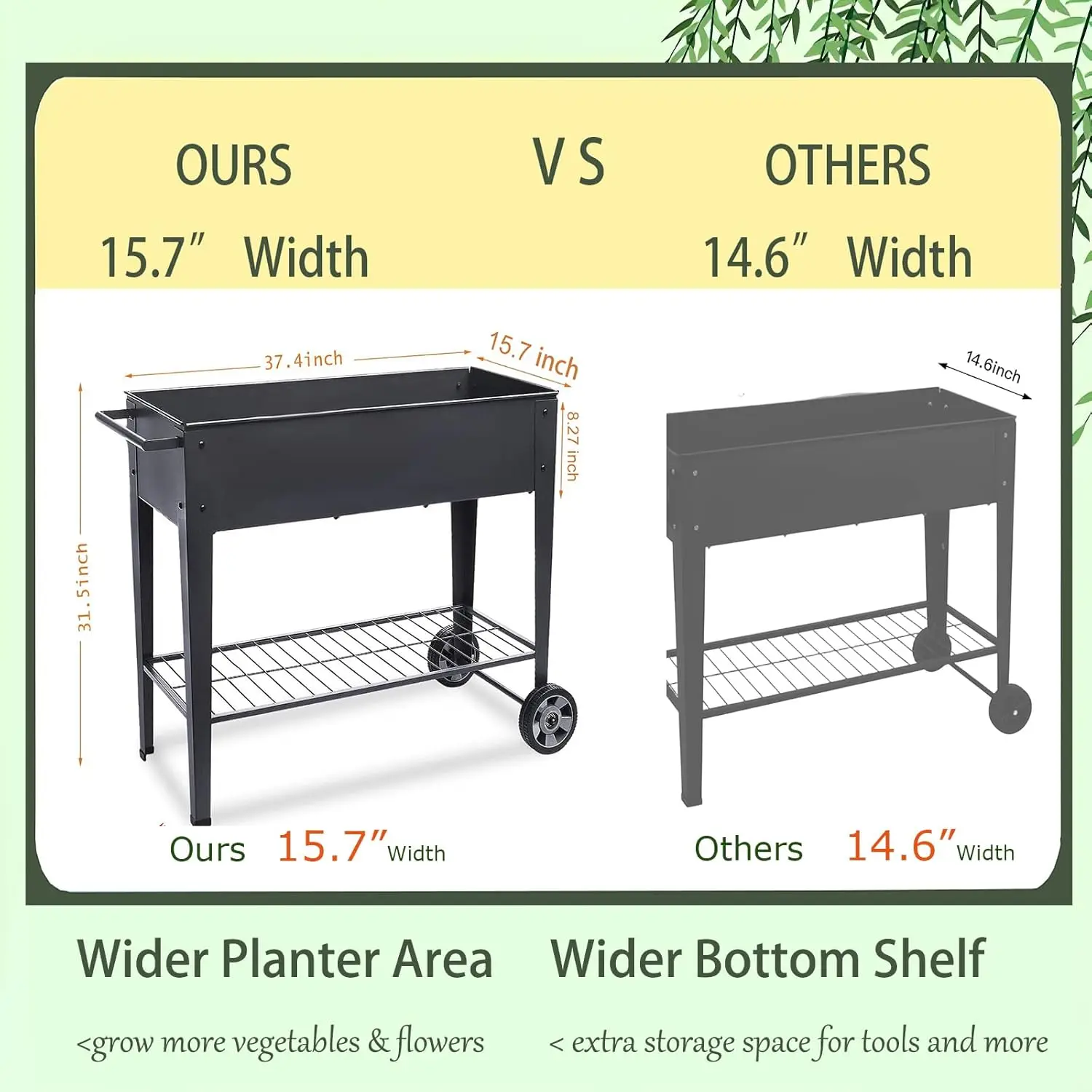 صندوق زراعة مرتفع بأرجل سرير حديقة مرتفع خارجيًا على عجلات لفناء عشبة الزهور والخضروات #2
