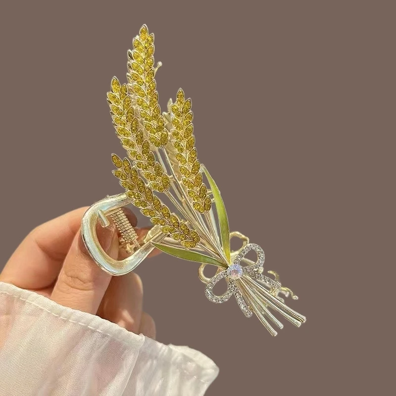 New Alloy Diamond Gold Wheat Hair Clip Back Head Hair Quantity Multi Pan Hair Large Shark Clip Grab Clip Hair Accessories Woman