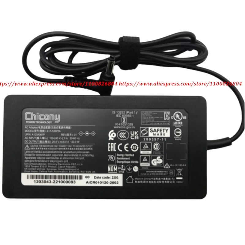 Genuine Chicony A17-120P2A ​A120A057Q 120W AC Adapter 20V 6A Charger For Intel NUC 12 Pro Kit NUC12WSHi7 Mini PC Power Supply