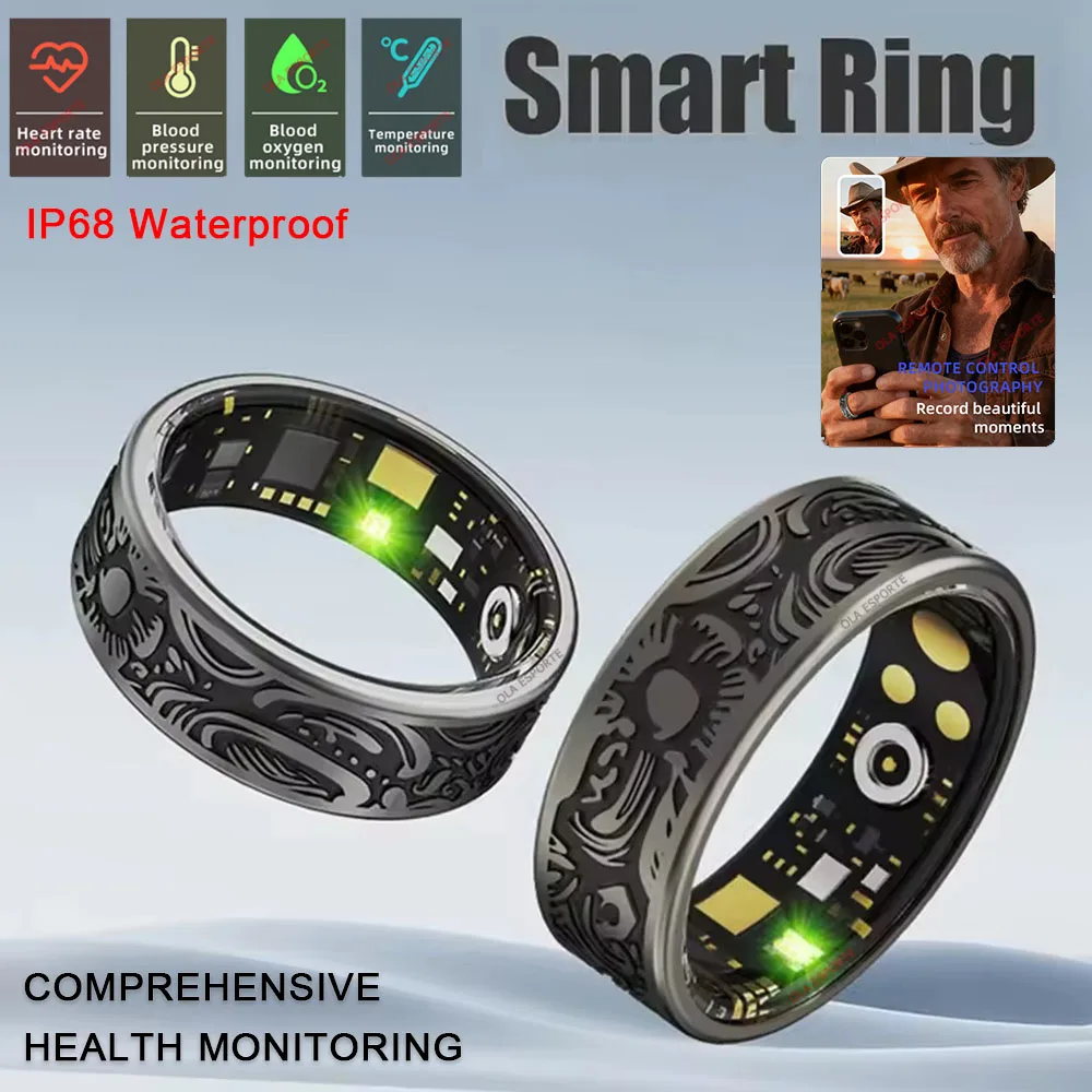 

Smart Ring Heart Rate Blood Pressure Blood Oxygen Sleep Monitoring Step Counting Activity Tracking Shared Waterproof Ring Men