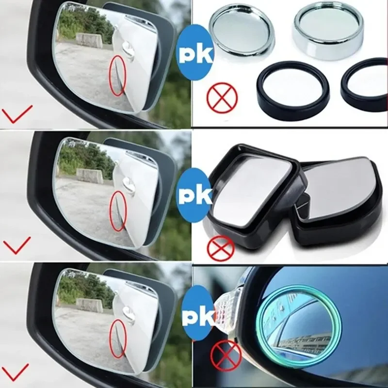 2pcs Car Mirror Wide Angle Car Blind Spot Mirrors 360° Adjustable Auxiliary Rearview Mirrors HD Frameless Small Round Car Mirror