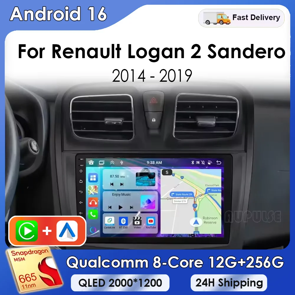 Radio para Auto Android 16 para Renault Logan 2 Sandero 2 2014-2019 Carplay Android Auto Navegación GPS Carplay 2Din Carplay Estéreo