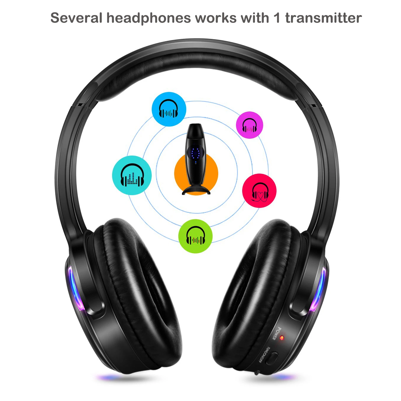 Silent Disco Cạnh Tranh Hệ Thống Đen Led Không Dây Tai Nghe-Tai Nghe Êm Clubbing Đảng Lưng (50 Tai Nghe + 2 Thiết Bị Phát)