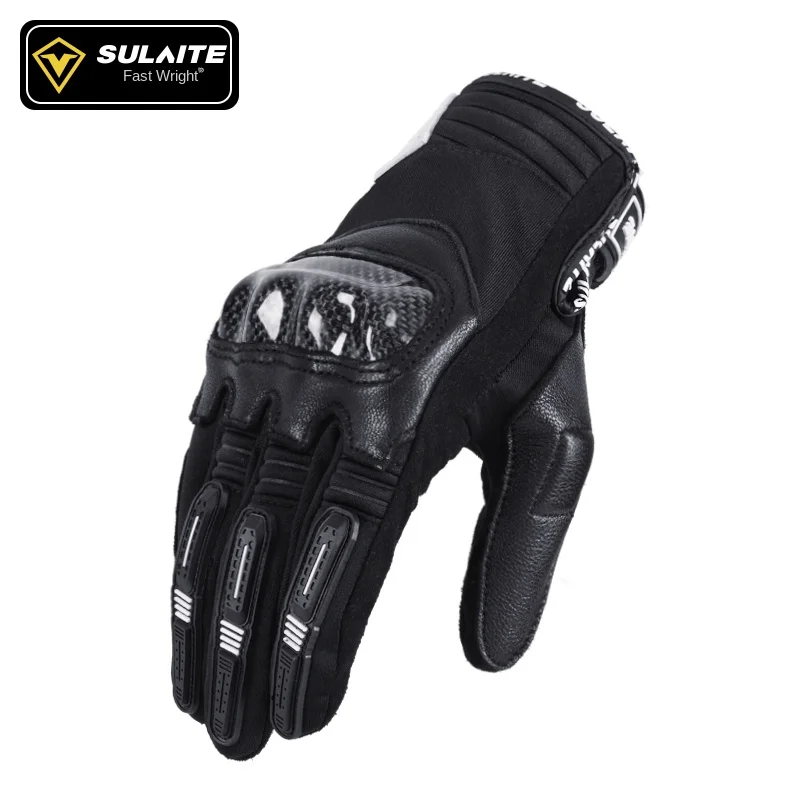 

SULAITE Men's and Women's Motorcycle Gloves Carbon Fiber Four Seasons Waterproof Motorcycle Gloves, Full Touch Screen Breathable