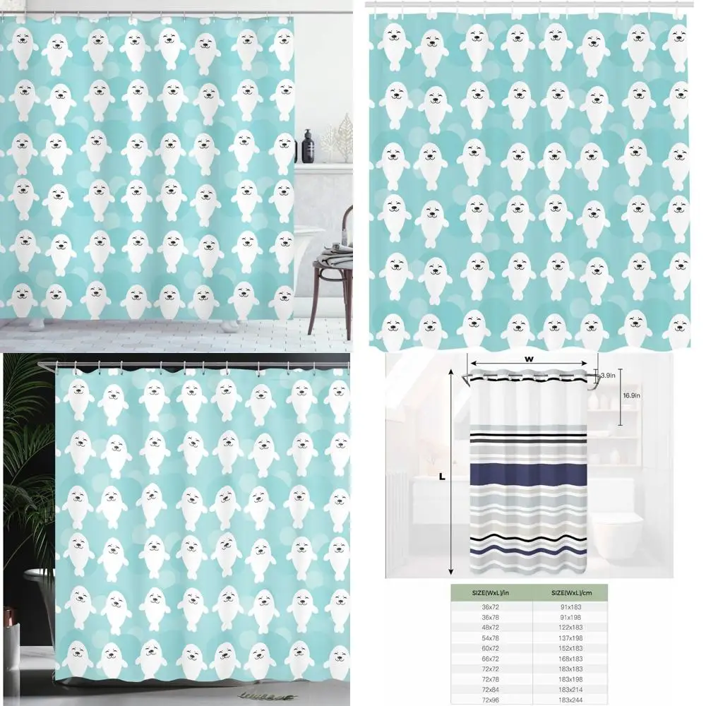 

Занавеска для душа веселые морские существа с улыбающимися уплотнениями, ширина 69 дюймов, тканевый декор для ванной комнаты с крючками