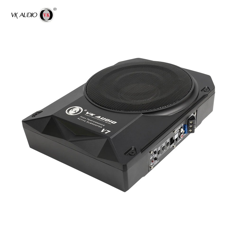 Powerful 10-Inch Deep Bass VK V7 Underseat Subwoofer Car Audio 1000W Max Power Rechargeable Battery Slim Design 12V DC MDF