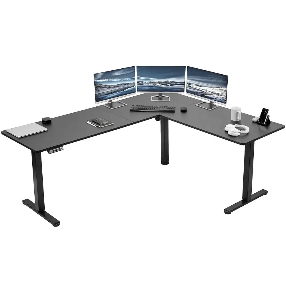 

Corner Standing Desk, 75 x 63 inch Reversible LShaped Workstation, Electric Height Adjustment, Home, Office, and Reception Room