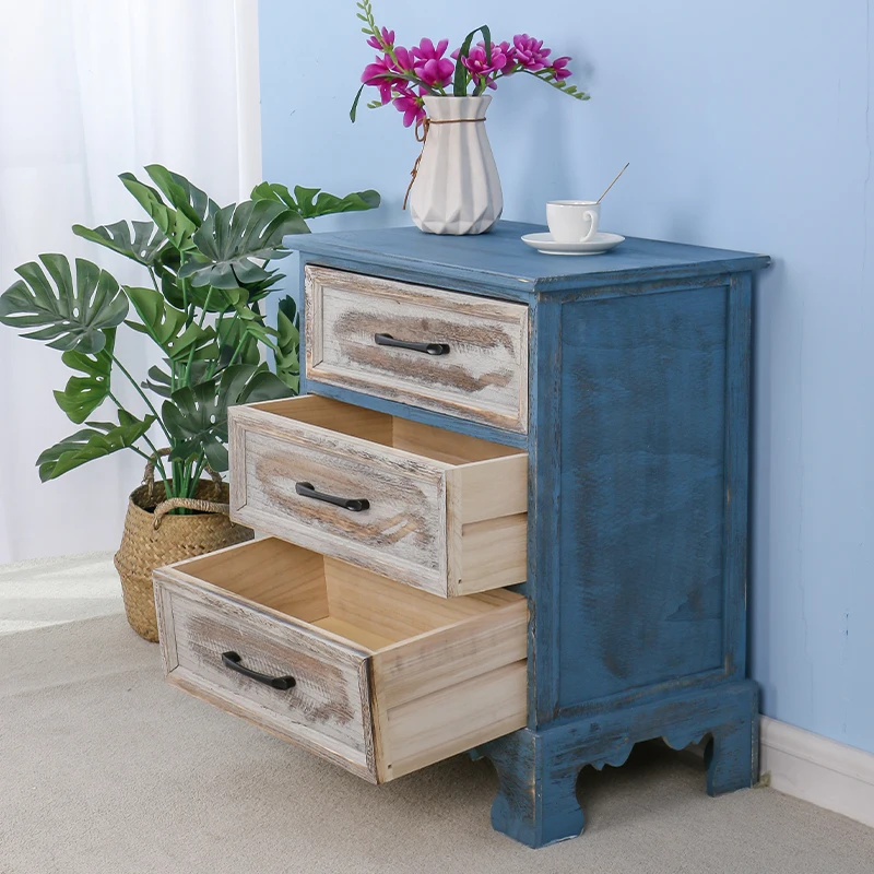 American Countryside Solid Wood Cabinet, Vintage Old Bedside Table, Bedroom Storage Cabinet