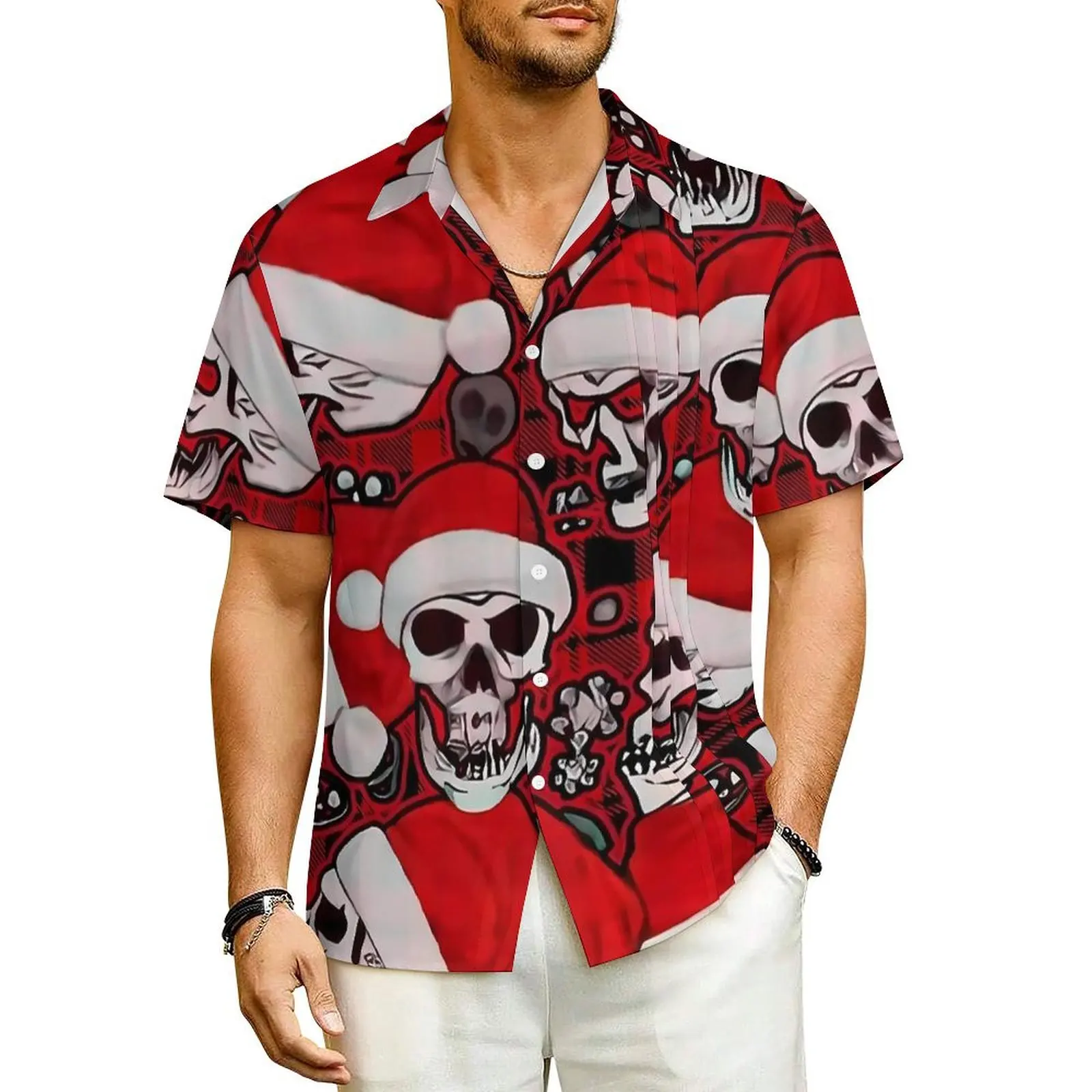 

Christmas Skull Casual Shirt Funny Skulls Vintage Hawaiian Shirts Man Short Sleeves Beach Streetwear Custom Plus Size Blouses