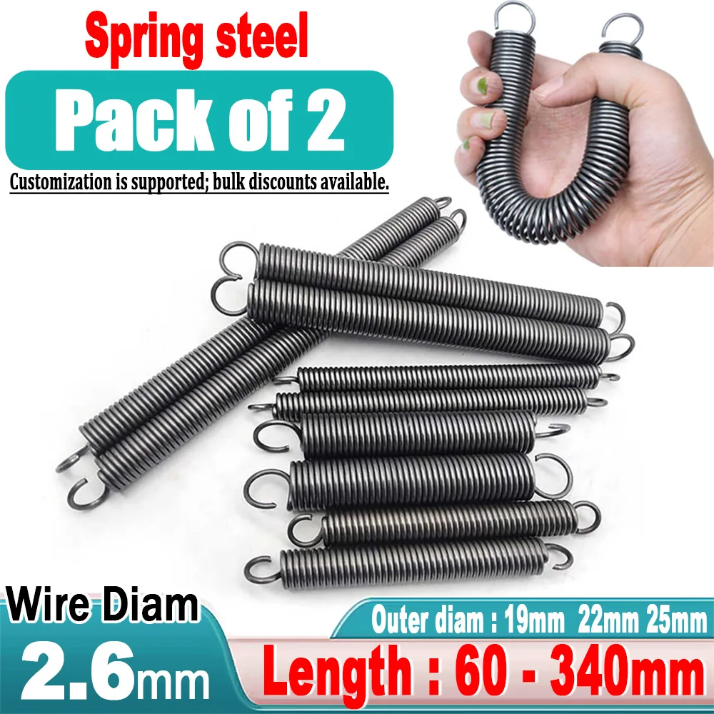Spring Steel Open Hook Tension Spring Wire Diameter 2.6mm with O Hook Extension Spring Outer Diameter 19mm 22mm 25mm