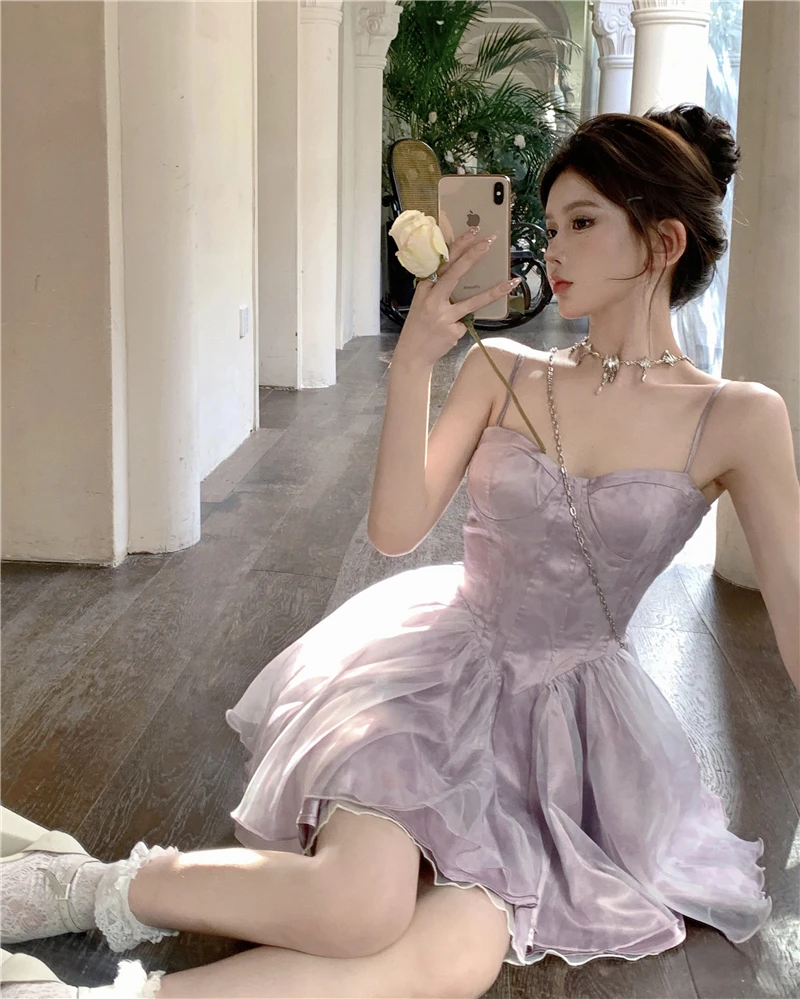 Halter Short Women Sheath Bubble Sleeve Princess Puffy Dress Casual Dresses